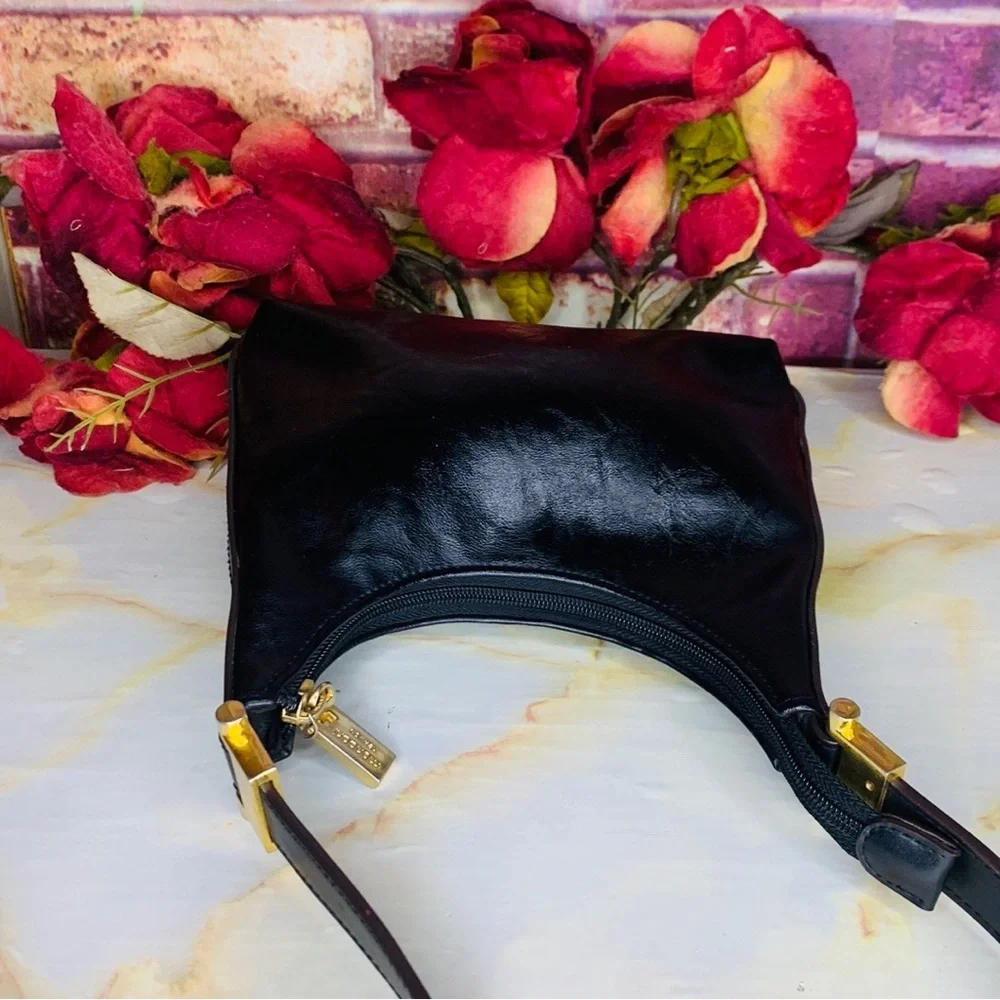 Mondani NY Black Faux Leather Baguette Shoulder Bag